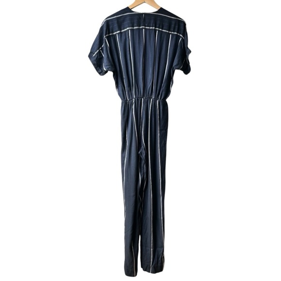Maje Pandora Navy Blue Woven Stripe Twill Jacquard Jumpsuit Panti Marine Sz 38 M - Picture 9 of 14